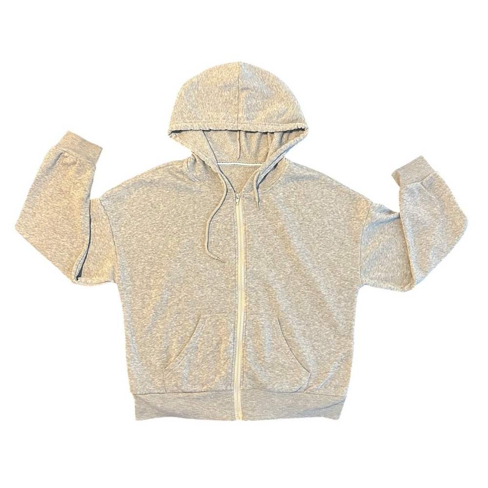 SHEIN Womens Gray Heathered Full Zip Fleece Hoodie Sweatshirt Size Medium 1470